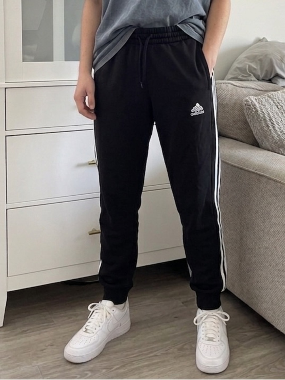 Adidas Essentials 3-Stripes Fleece Joggers Black White Men’s Medium